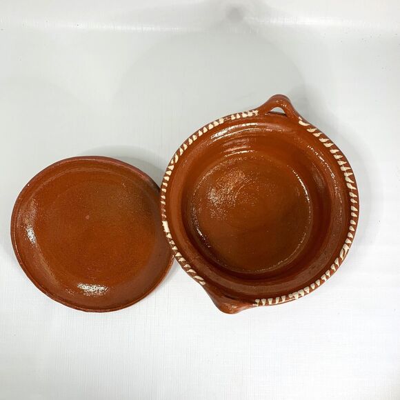 Primitive Covered Dish Tonala Terracotta Lid Hand Painted Mexico Rustic Vintage - Picture 6 of 7